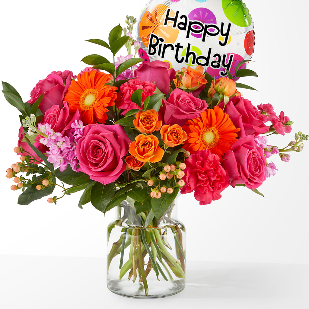 Fiesta Bouquet with Birthday Balloon – FRENCH'S NEW ALBANY FLOWER SHOP, New Albany MS