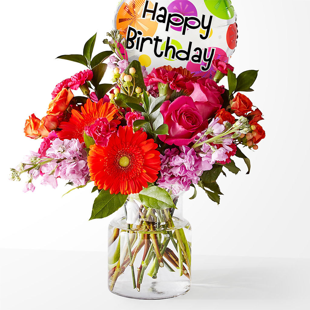 Fiesta Bouquet with Birthday Balloon – FRENCH'S NEW ALBANY FLOWER SHOP, New Albany MS