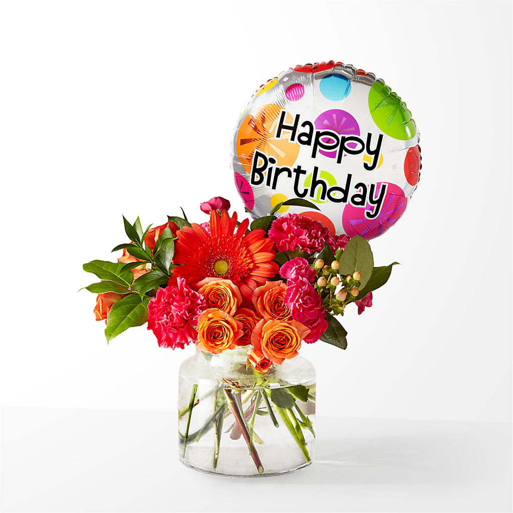 Fiesta Bouquet with Birthday Balloon – FRENCH'S NEW ALBANY FLOWER SHOP, New Albany MS