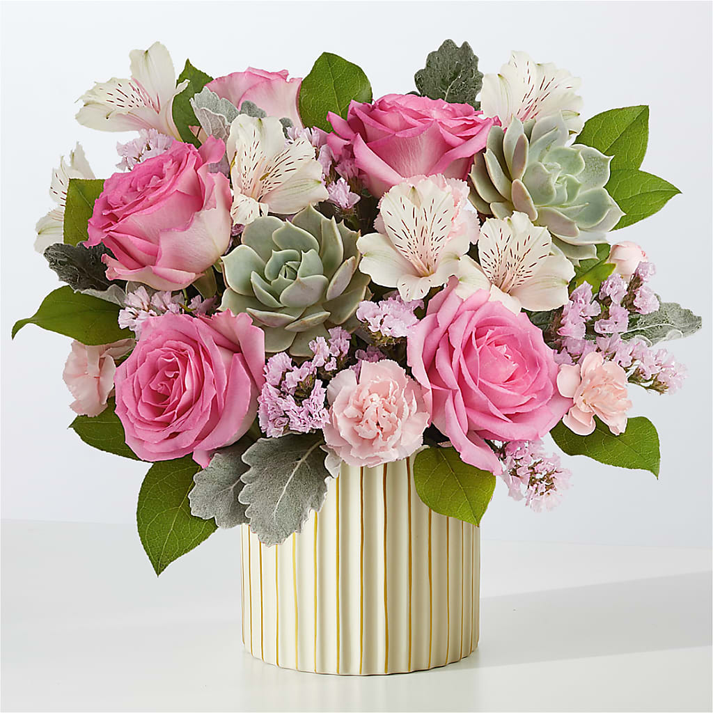 Dusty Rose Bouquet with Ivory Vase – FRENCH'S NEW ALBANY FLOWER SHOP, New Albany MS